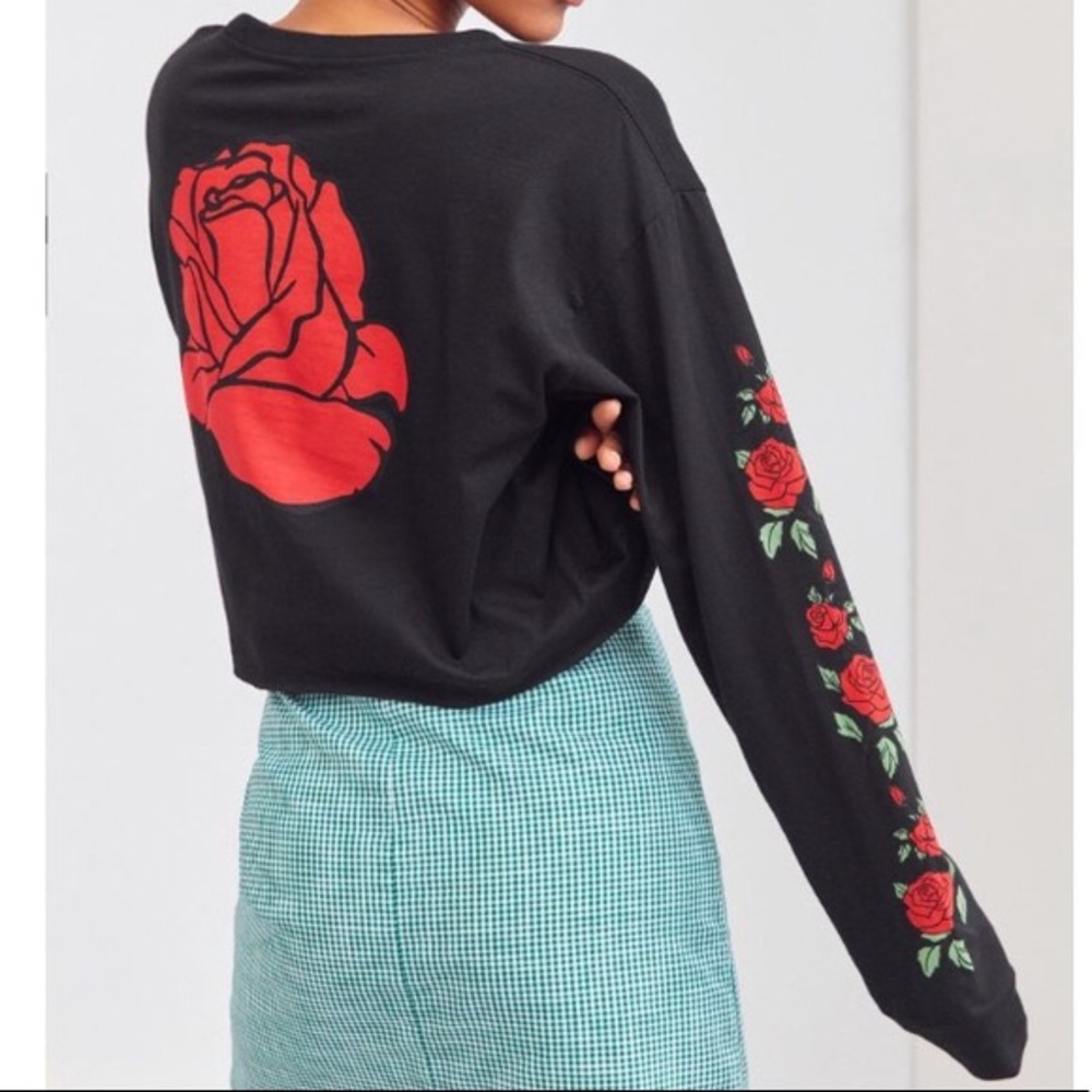 Urban Outfitters Cropped Rose Long Sleeve Shirt